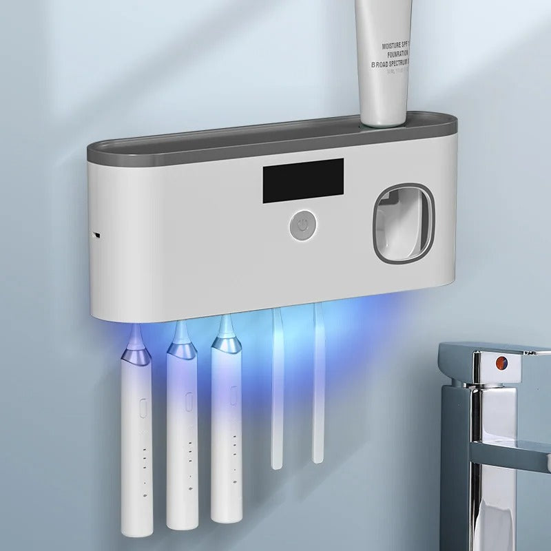 Desinfectante de cepillos de dientes UV + dispensador de pasta dental