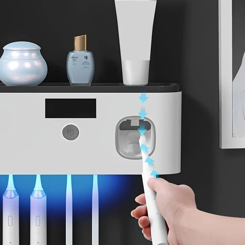 Desinfectante de cepillos de dientes UV + dispensador de pasta dental