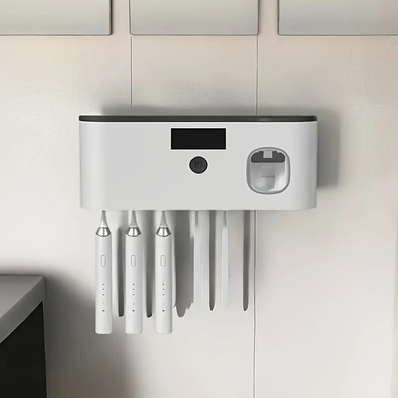 Desinfectante de cepillos de dientes UV + dispensador de pasta dental