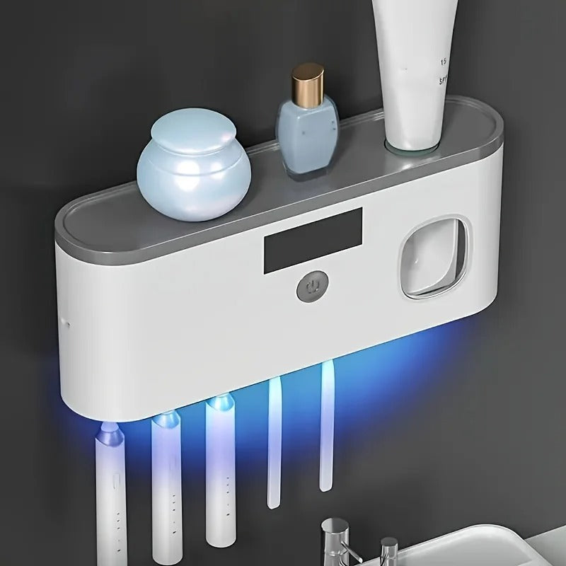 Desinfectante de cepillos de dientes UV + dispensador de pasta dental